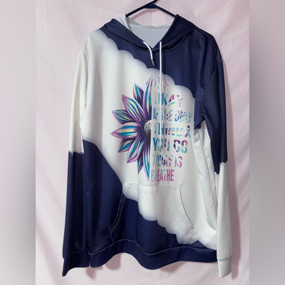 Plus Size Navy & White Floral Graphic Hoodie